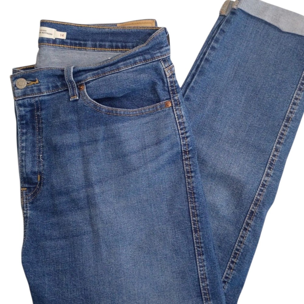 Levi Strauss Signature Womens Heritage Mid-Rise Boyfriend Jeans Blue Size 14